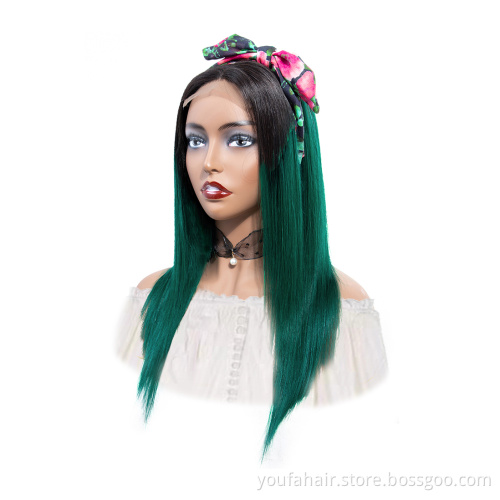 Free Sample Brazilian Virgin Human Hair 1b/green Ombre Color 4x4 Transparent HD Lace Closure Wig Straight Hair Lace Front Wigs